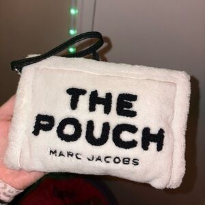 Marc Jacobs White Plush Wristlet with Black Logo Patch